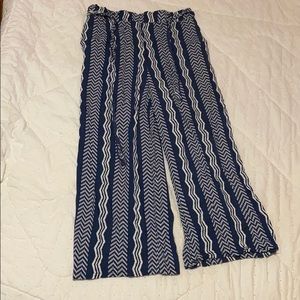 blue and white flowy pants